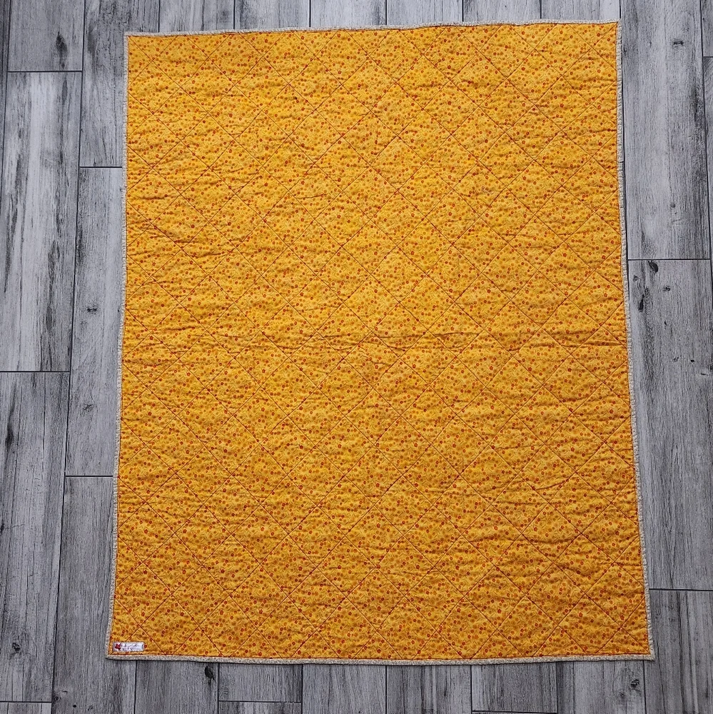 Handmade Patchwork Quilt Crib Lap Throw Fall Theme orange yellow brown cream